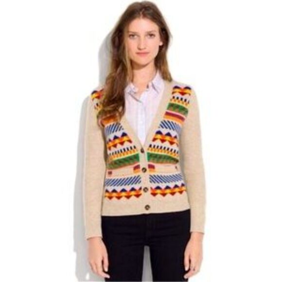 Madewell Wallace Momento Fringe Cardigan Merino Wool Sweater Womans Small Aztec - Picture 1 of 11